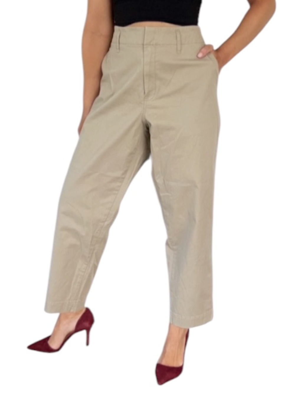 A new day khaki beige high rise straight leg stretch cotton pants size 14R